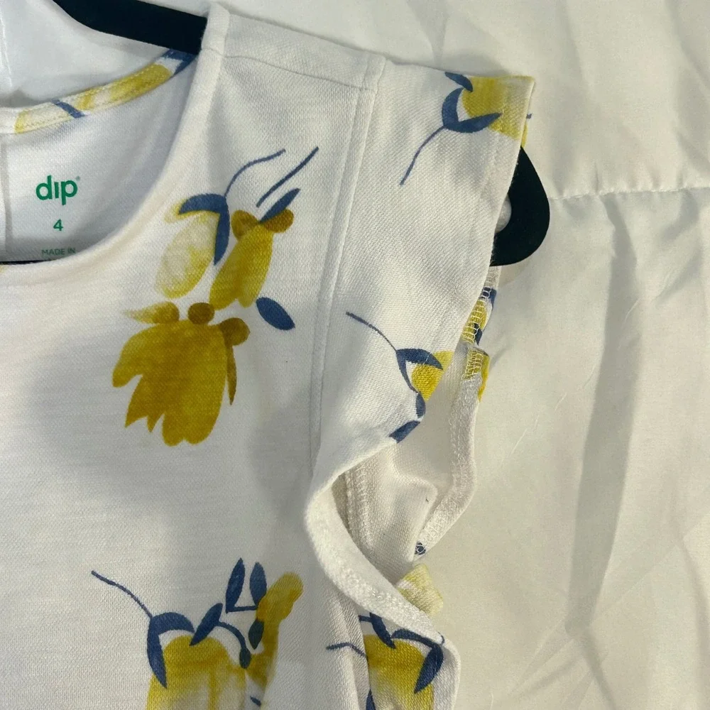 Dip Girls‎ Floral Dress White Yellow Blue Flutter Sleeve Size 4